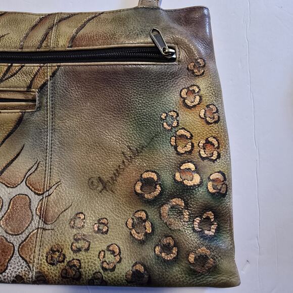 Anuschka Hand-Painted Leather Handbag Purse LG Animal Print Floral Art-to-wear - Picture 6 of 16